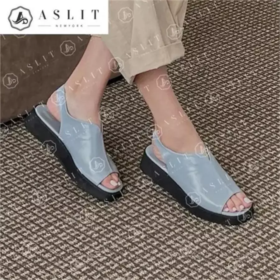 여성 절개 토 오픈 단화 슬링백 통굽 로퍼 4cm 8375763A