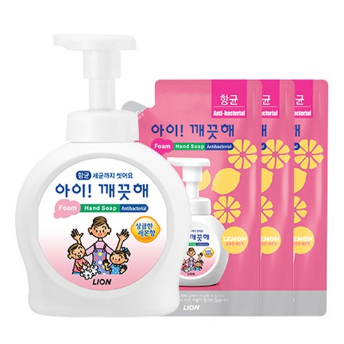 라이온코리아 아이깨끗해 폼 핸드솝 레몬향 490ml+리필 450ml (본품1개+리필3개)