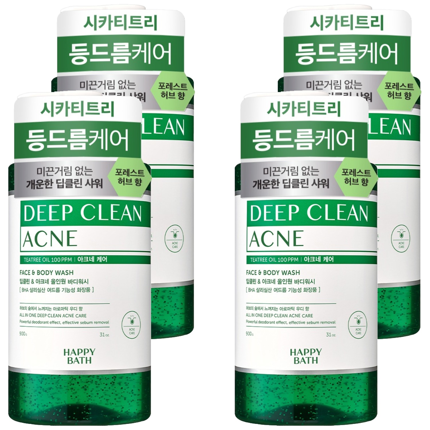 해피바스 딥클린 티트리 아크네 케어 올인원 바디워시 우디 허브향 900g (4개)_이미지