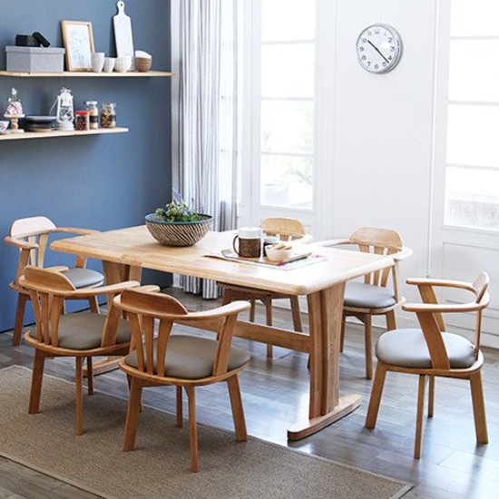 베스트리빙 오츠카 우드슬랩 고무나무 원목 식탁 1600 (회전의자6개)_이미지