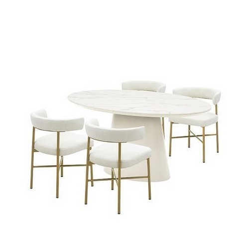 까사미아 보테 화이트 세라믹 타원형 식탁 1600 (올비아의자4개)