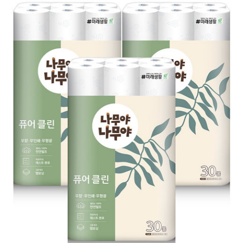 미래생활 나무야나무야 퓨어 클린 25m (30롤) (3팩)