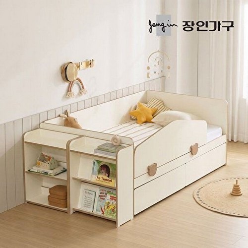 장인가구 로빈 데이베드 서랍형 수납침대 SS+안전가드+책장2개