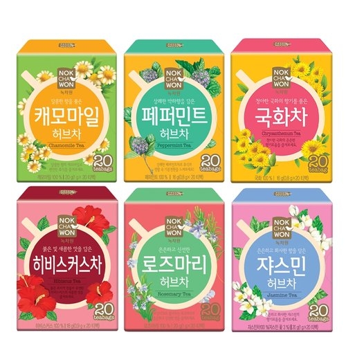 녹차원 허브차 6종 세트 로즈마리+쟈스민+캐모마일+페퍼민트+국화차+히비스커스_이미지