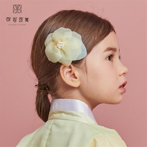 [불명] 하랑한복 여아 머리핀 동백꽃-노랑_이미지