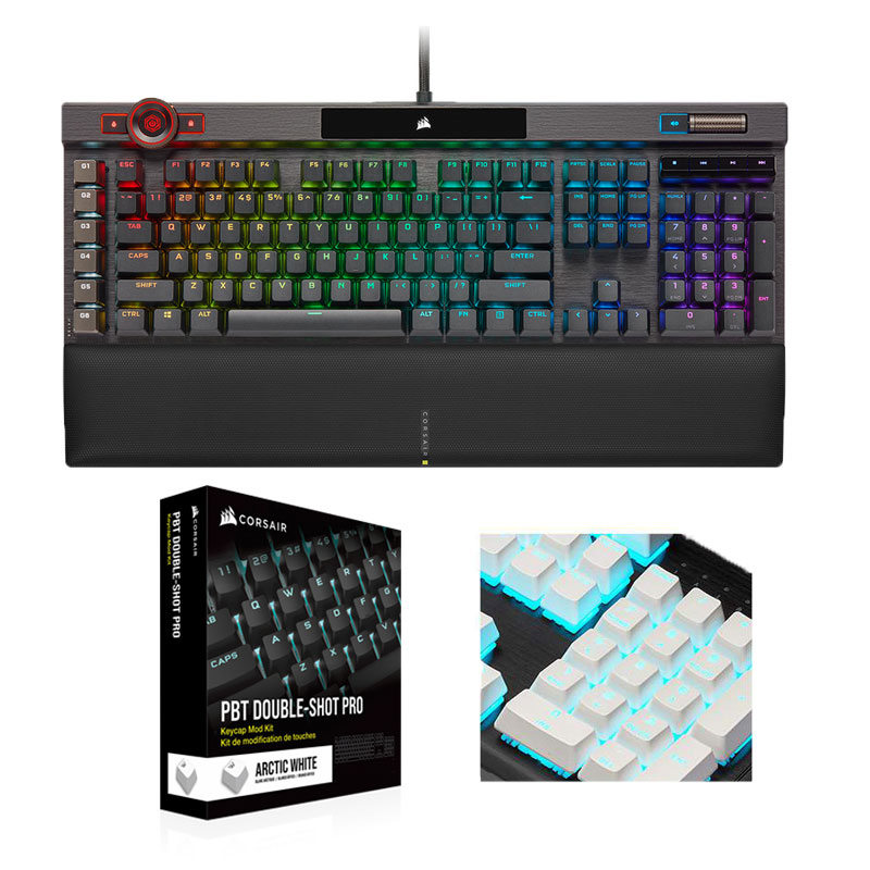 CORSAIR K100 RGB MX SPEED 영문+PBT Double-shot Keycaps Pro (은축, 화이트)_이미지