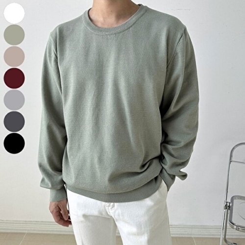 남성 데일리 캐시미어 라운드넥 니트 긴팔 티셔츠 KYR-WD87A38_이미지