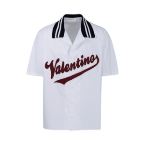  발렌티노 VALENTINO 로고 패치 볼링 반팔 셔츠 화이트 2V3AAA96 8YH