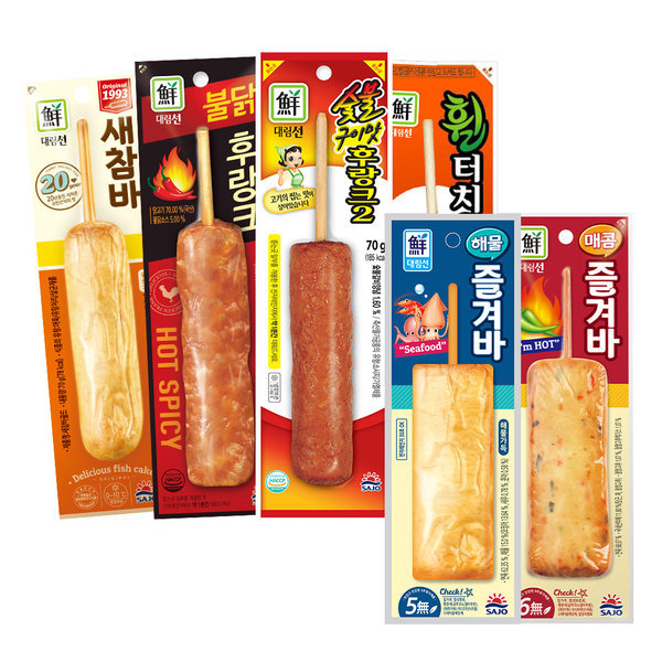 숯불구이맛 후랑크 70g x 10개+매콤 즐겨바 70g x 5개+해물 즐겨바 70g x 5개+휠터치에스 70g x 5개+새참바 70g x 5개