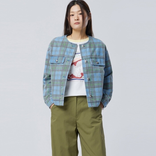 베네통 체크 라운드 데님 점퍼_BAJP08611GN