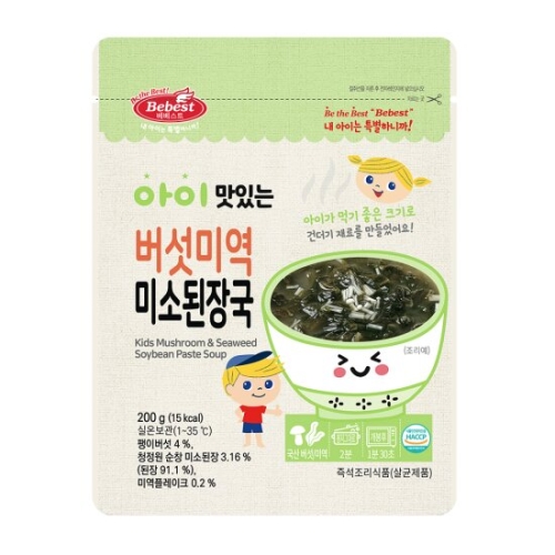 베베스트 아이 맛있는 버섯 미역 미소 된장국 200g (1개)