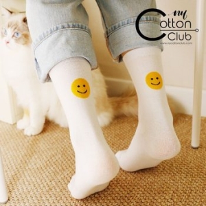 여성 해피 스마일 무지 중목 양말 W2306 10족