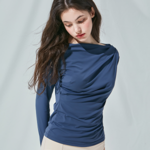 비키니밴더 여성 샬롯 드레이프 보트넥 래쉬가드 네이비