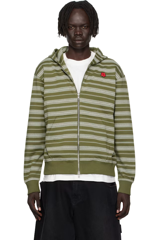 ���� Khaki Paris Boke Flower Striped Embroidered Hoodie 252387M202001