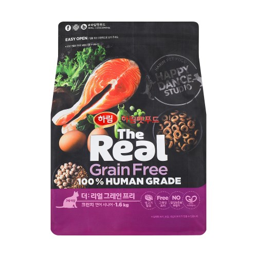 하림펫푸드 더리얼 캣 그레인프리 크런치 연어 시니어 1.6kg (1개)