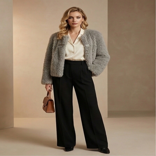 노블밍크 CJ1004 쉬크 페이크퍼 울무스탕 자켓 그레이_이미지