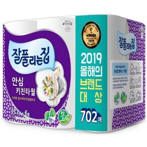  잘풀리는집 안심 키친타월 117매 (6입) [2팩(12입)]