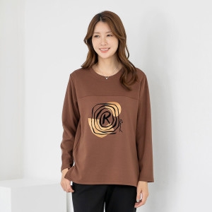 모슬린 엄마옷 라운드 패치 긴팔 티셔츠 TS510027 중년여성/50대/60대/70대/빅사이즈/할머니옷_이미지