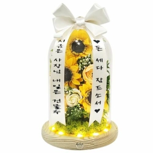 더라임코리아 미니화환 해바라기 유리돔 개별문구 무드등 개업 승진 이사 집들이 선물_이미지