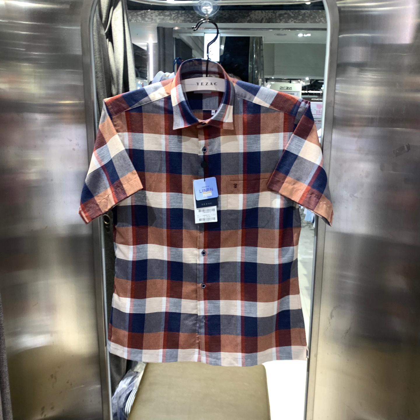 패션그룹형지 예작 남성와이셔츠 린넨믹스 빅체크 일반핏 반팔셔츠 YJ3MUA655BE 95 BE