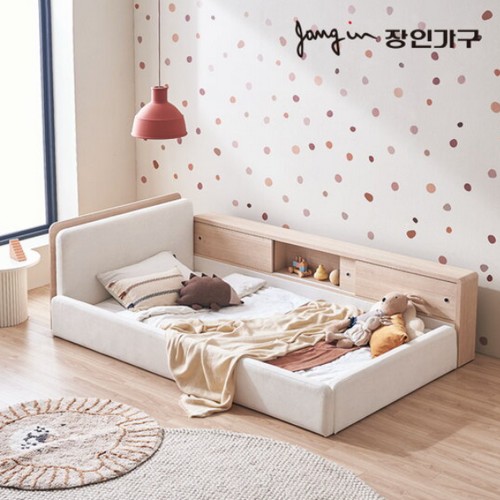 장인가구 하랑 패브릭 슬림헤드 수납가드 패밀리침대 SS+SS (라텍스탑독립)_이미지