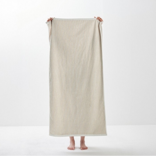 자주(JAJU) 스트라이프 코튼 배스타월 70X140cm 베이지_이미지