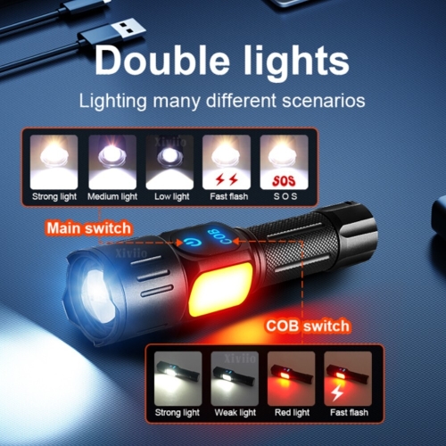 슈퍼 강력한 LED 토치 9500000LM 강한 빛 충전식 램프 텔레스코픽 줌 4500m 전술 램프 캠핑 사냥 손전등