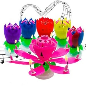 제이킨 생일축하 회전 멜로디 케이크토퍼 생일초 일반 연꽃초