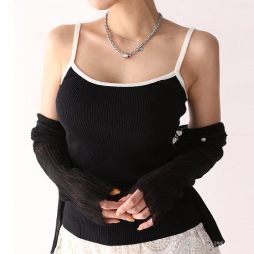 헤이올리 배색라인 어깨끈 니트 나시 NHK071