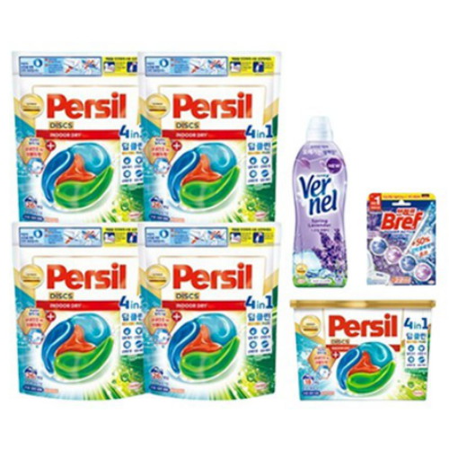 퍼실 디스크 실내건조 18개입 1개 + 파우치 26개입 4개 + 버넬 1개 + 브레프 1개