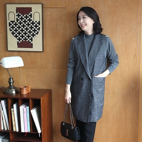 쉬즈마담 J31742 모코 체크 정장 롱베스트 50대 엄마옷_이미지