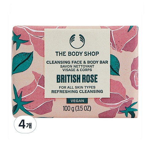 더바디샵 클렌징 페이스 엔 바디 바 비누 브리티쉬 로즈 100g (4개)