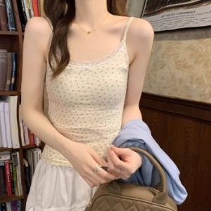 포인트 꽃무늬 슬림핏 이너 나시티 MZ 여름코디 캐주얼 Y2K 여성 페미닌 홍대