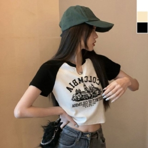 ShoppingnT 배색 크롭티 1P Y2K 프린팅 캐주얼 티셔츠 WCB6F7D 쇼핑엔티