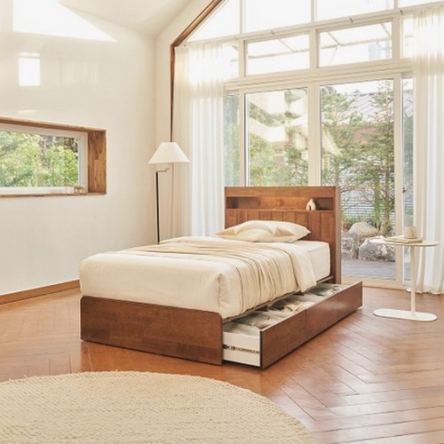 빌라드우드 수납형 원목 LED침대 SS