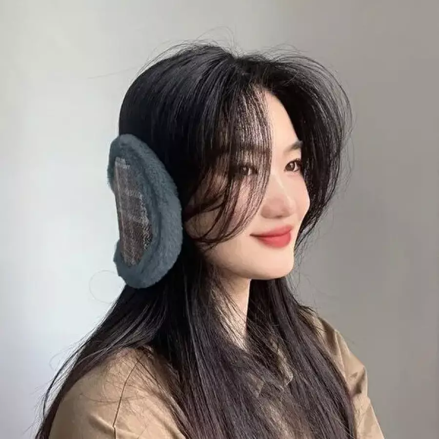 PL 손쉬운 귀마개 체크패턴 방한 귀마개 에쉬블루 No37-WFOSSSX_이미지