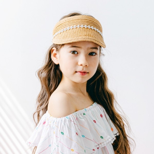  채니봉봉 진주 라인 썬캡 유아밀짚모자