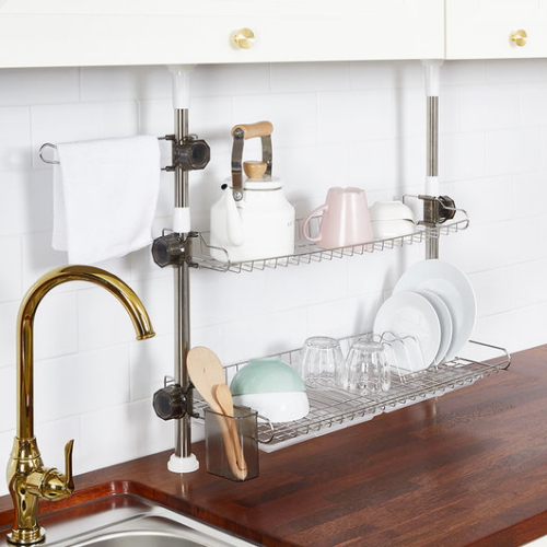 할메이드 압축봉 기둥식 식기건조대 600 (2단 실버)