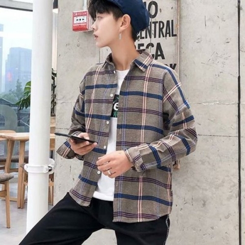 남성 댄디 오버핏 데일리 체크 베이직 긴팔 셔츠 남방 WE70433_이미지