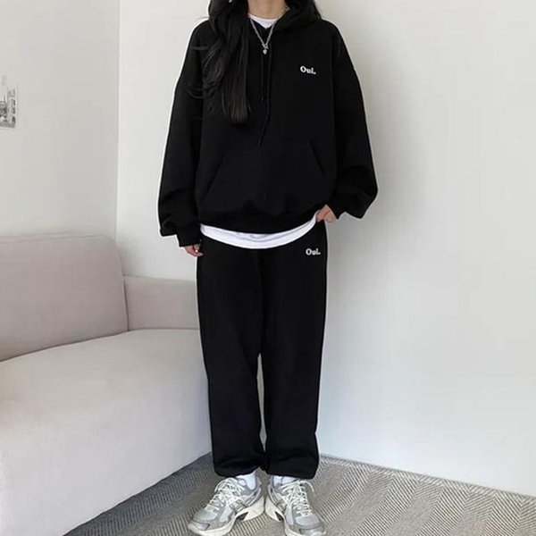 더블디 프린팅 로고 레터링 데일리 여성 후드티 셋업 LK-SS51 45328468A_이미지