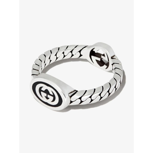 구찌 Sterling Silver Interlocking Chain Ring 678656J8410 T