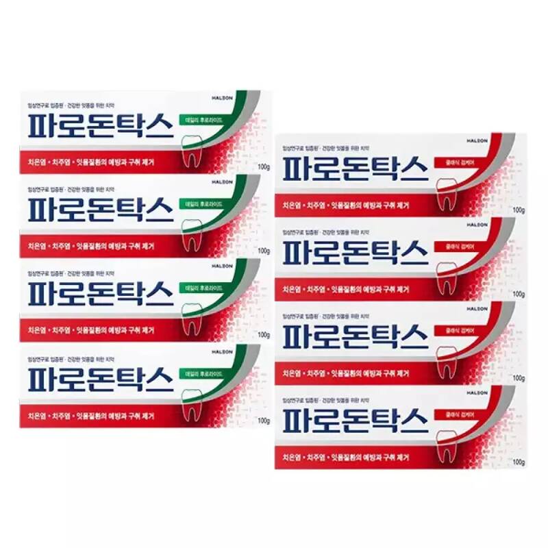 파로돈탁스  데일리 후로라이드 치약 100g x 4개 + 클래식 검케어 치약 100g x 4개