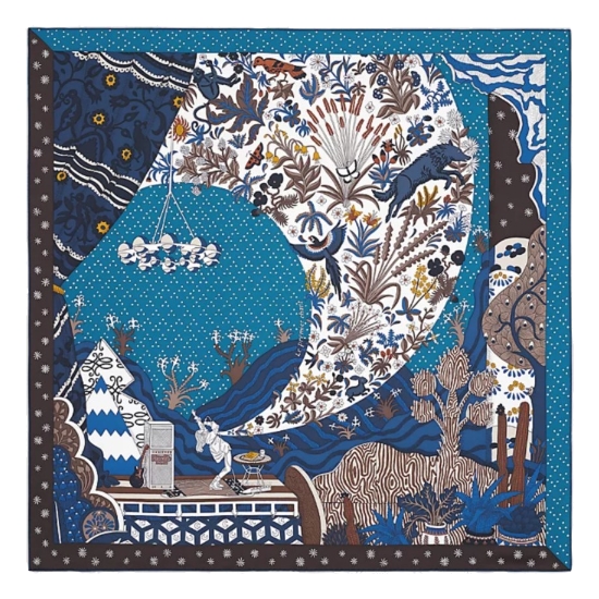 에르메스 르 프리미어 샹트 까레 스카프 H003799S (05, 블루 뉘 블랑 에벤)_이미지