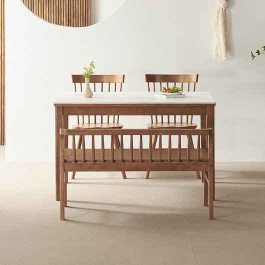 라로퍼니처 헤이즐 포세린 통세라믹 식탁 1200 (의자2개+원목벤치1개)_이미지