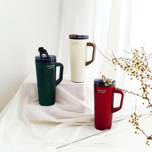 판다 핫콤 뉴트로 텀블러+빨대 520ml HCM-055 완전밀폐 스텐 머그컵,보온보냉,이중 진공 손잡이
