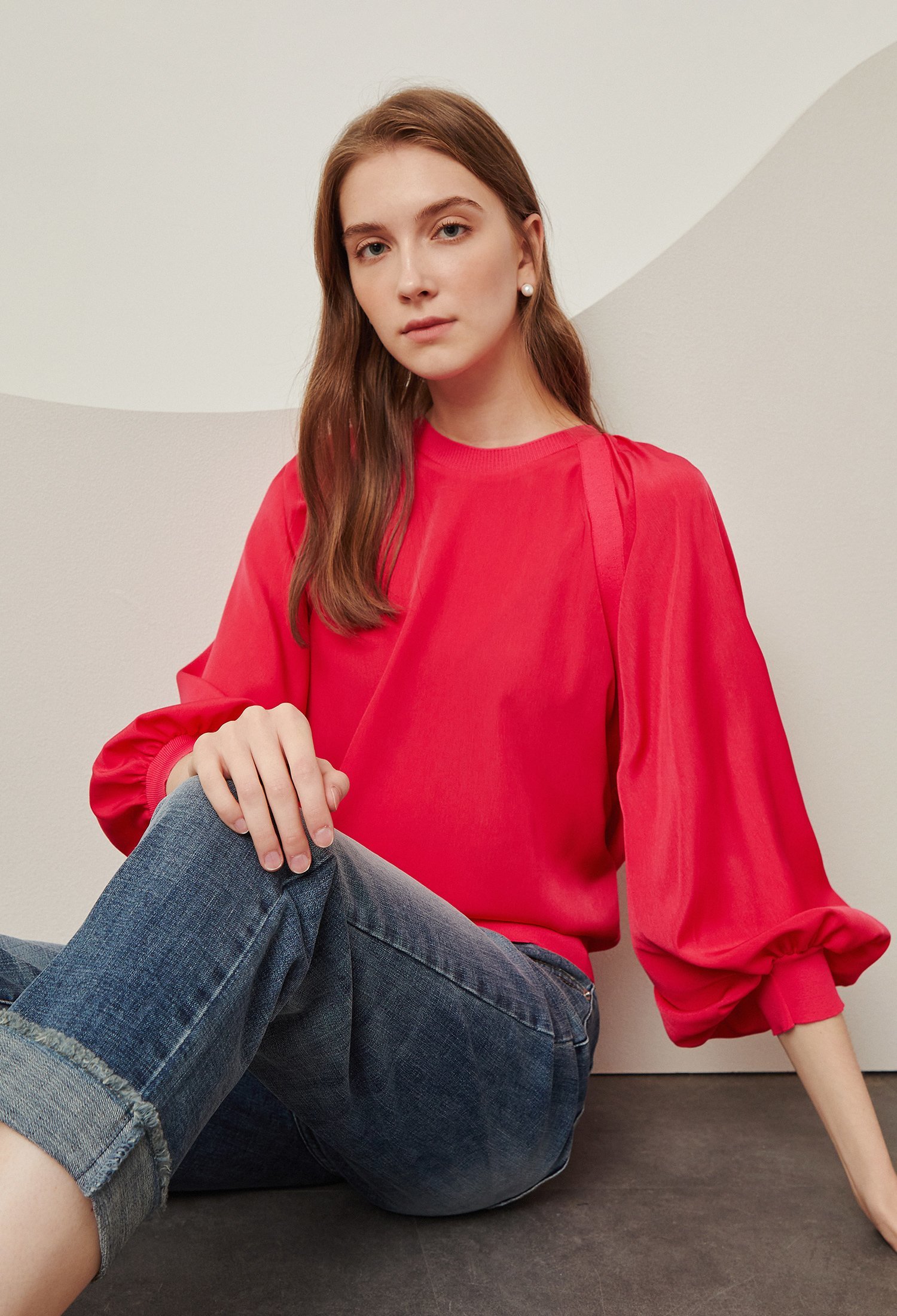 니트 패치 실크 블라우스 JM9A0BL10