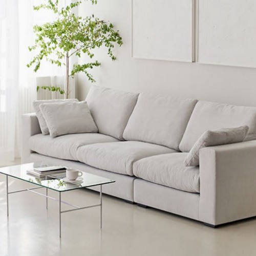 휴도 시월의 동백 아쿠아 패브릭 소파 4인용 (스툴별도)