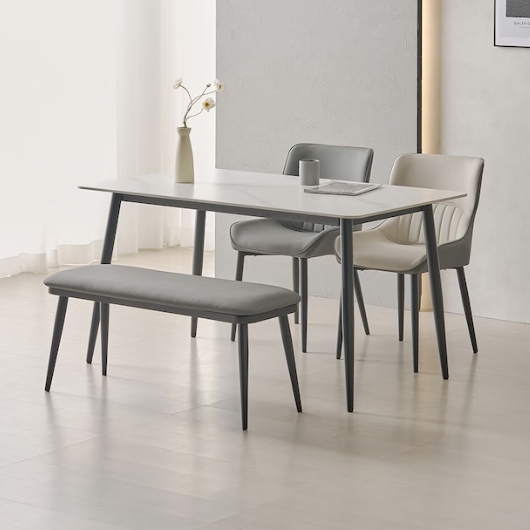 라로퍼니처  캐슬 포세린 통세라믹 식탁 1250 (의자2개+벤치1개)