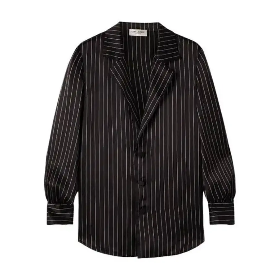 생로랑 우먼 스트라이프드 Silk-Satin 셔츠 Brand Size 40 US 8 799745 Y9I68 1095 1123437_이미지
