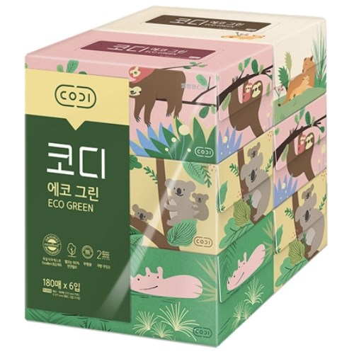 코디 에코 그린 미용티슈 180매 (6입) (2팩(12입))_이미지